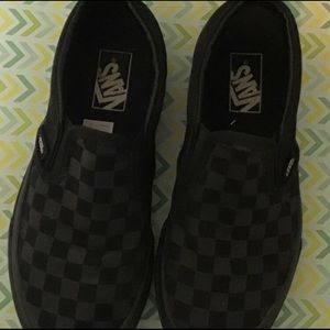 Vans size 2 black checkered board slip-ons